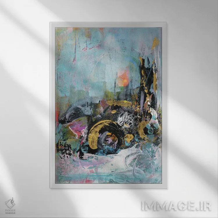 تابلو انتزاعی درهم تنیده اثر رینا پتل - نمای قابدار سفید