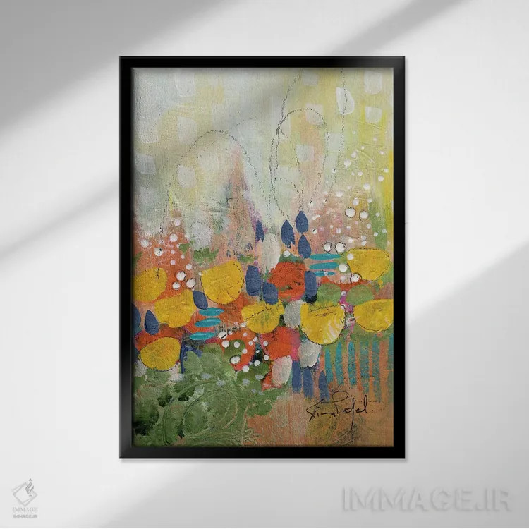 تابلو انتزاعی رویای تابستانی شماره ۱۰ اثر رینا پتل - نمای قابدار مشکی