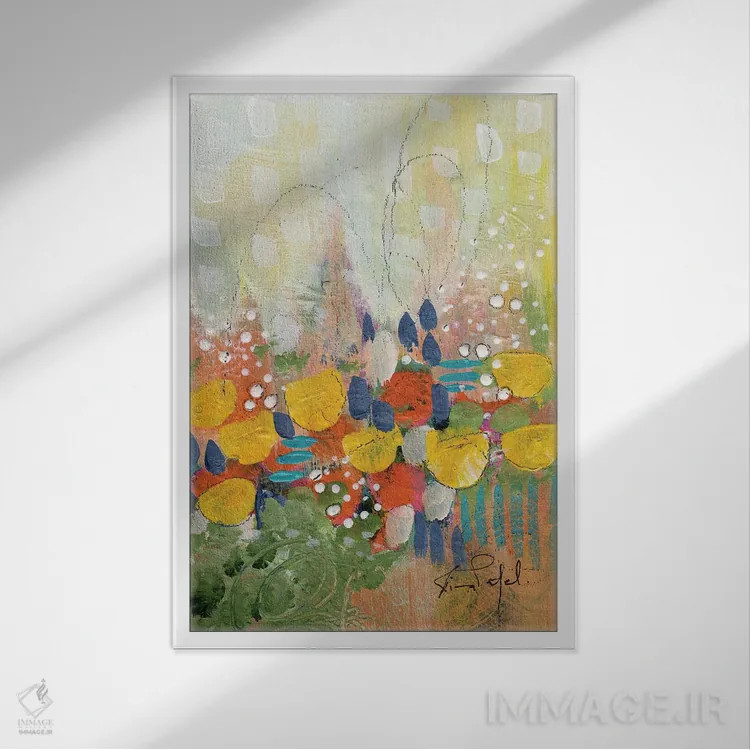 تابلو انتزاعی رویای تابستانی شماره ۱۰ اثر رینا پتل - نمای قابدار سفید