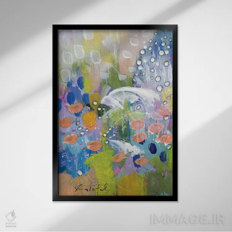 تابلو انتزاعی رویای تابستانی شماره ۴ اثر رینا پتل - نمای قابدار مشکی