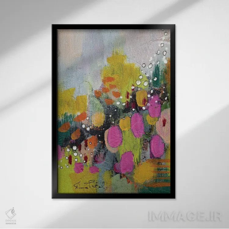 تابلو انتزاعی رویای تابستانی شماره ۳ اثر رینا پتل - نمای قابدار مشکی