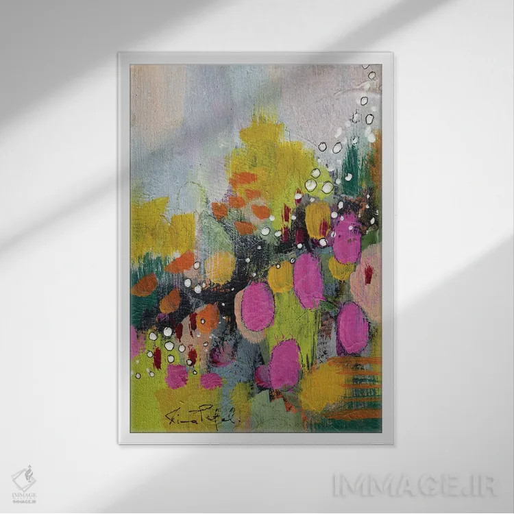 تابلو انتزاعی رویای تابستانی شماره ۳ اثر رینا پتل - نمای قابدار سفید