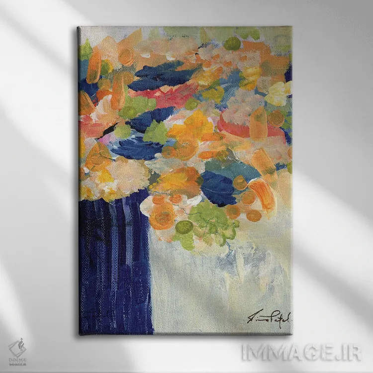 تابلو انتزاعی شادی رنگارنگ چهار اثر رینا پتل - نمای روبهرو روی دیوار