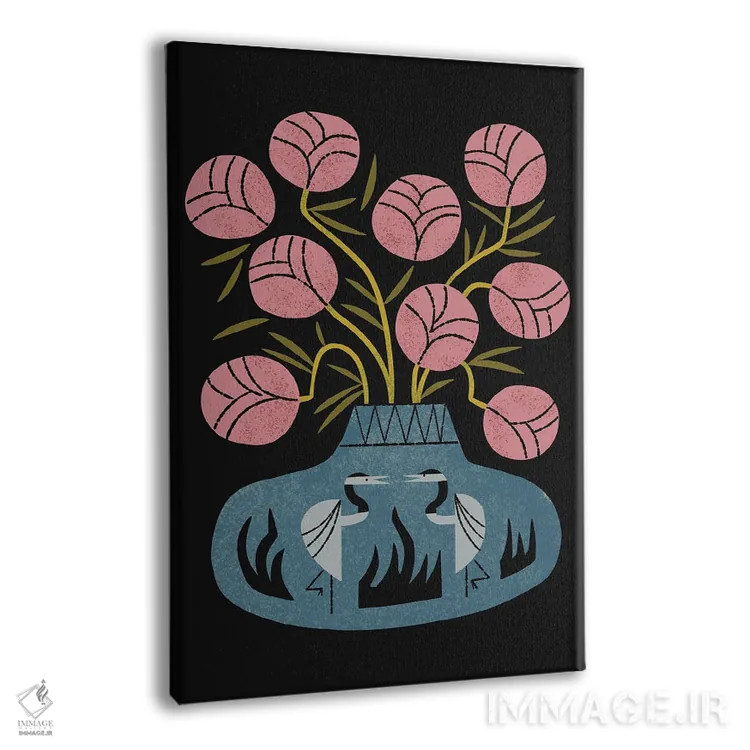 تابلو مدرن دسته گل صورتی و گلدان درنا اثر رنیا ال. تول - نمای پرسپکتیو محصول