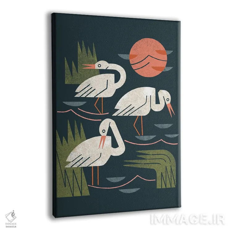 تابلو مدرن سه تایی درنا اثر رنیا ال. تول - نمای پرسپکتیو محصول