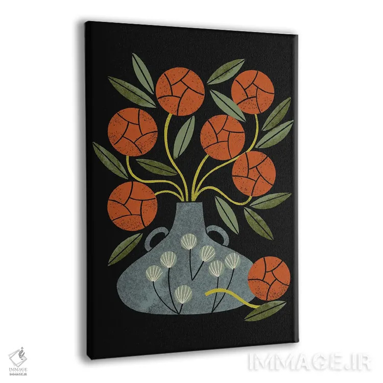 تابلو مدرن رزها و گلدان آبی اثر رنیا ال. تول - نمای پرسپکتیو محصول