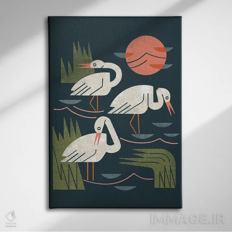 تابلو مدرن سه تایی درنا اثر رنیا ال. تول - نمای روبهرو روی دیوار