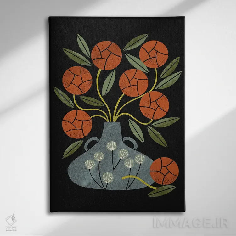 تابلو مدرن رزها و گلدان آبی اثر رنیا ال. تول - نمای روبهرو روی دیوار