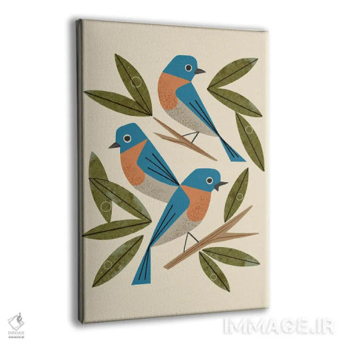 تابلو مدرن پرندگان آبی اثر رنیا ال. تول - نمای پرسپکتیو محصول