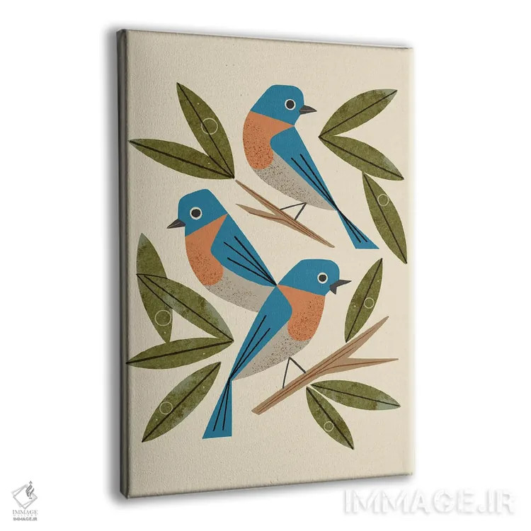 تابلو مدرن پرندگان آبی اثر رنیا ال. تول - نمای پرسپکتیو محصول