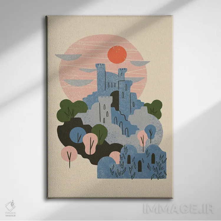تابلو انتزاعی قلعه آبی اثر رنیا ال. تول - نمای روبهرو روی دیوار