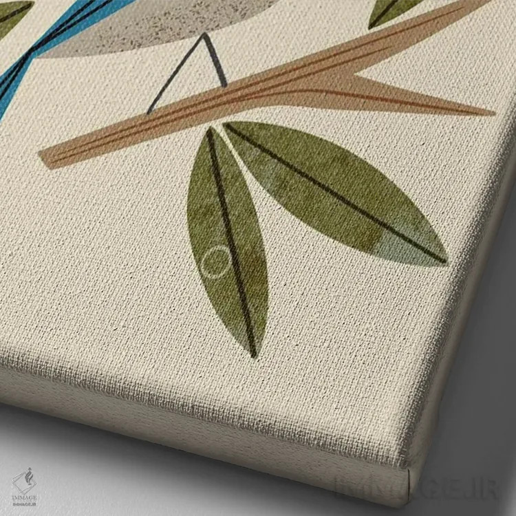 تابلو مدرن پرندگان آبی اثر رنیا ال. تول - نمای نزدیک بافت بوم