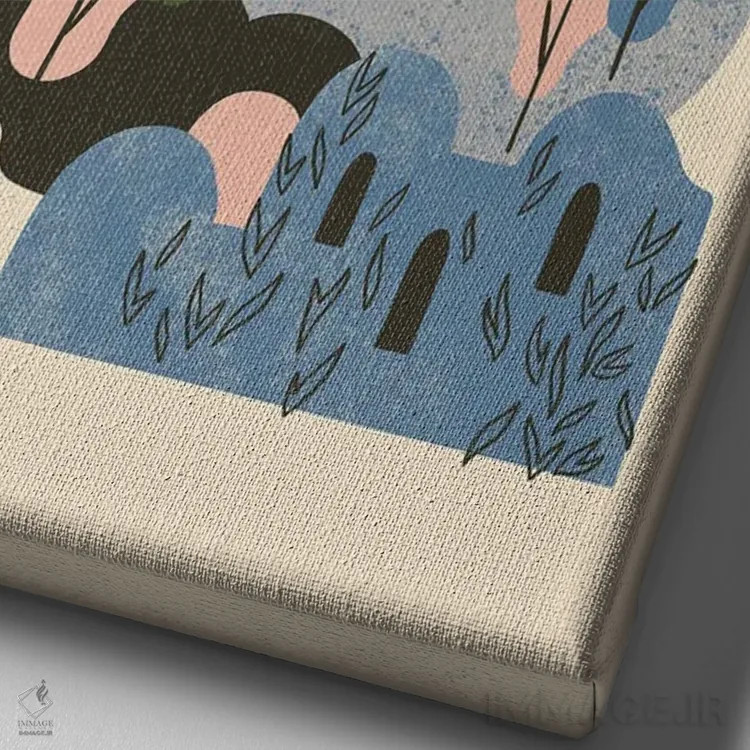 تابلو انتزاعی قلعه آبی اثر رنیا ال. تول - نمای نزدیک بافت بوم