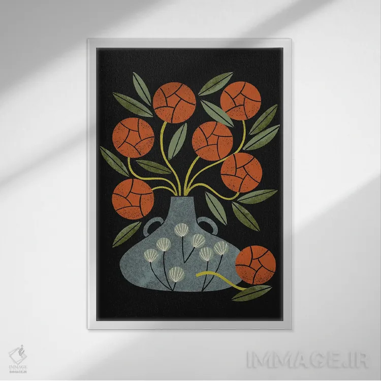 تابلو مدرن رزها و گلدان آبی اثر رنیا ال. تول - نمای قابدار سفید