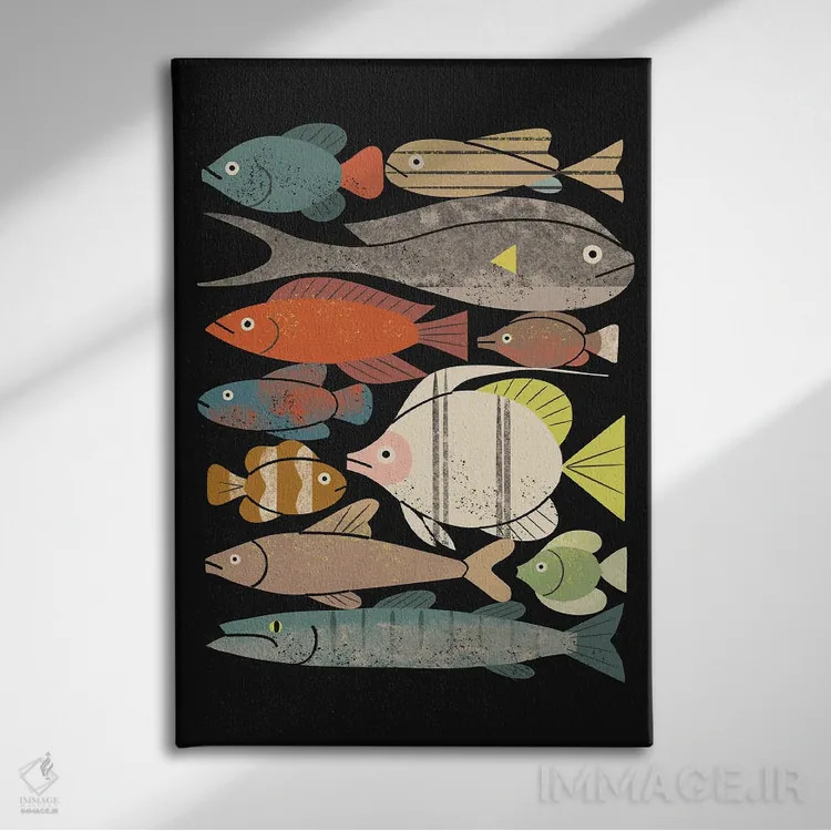 تابلو مدرن انبوه ماهی ها شماره یک اثر رنیا ال. تول - نمای روبهرو روی دیوار