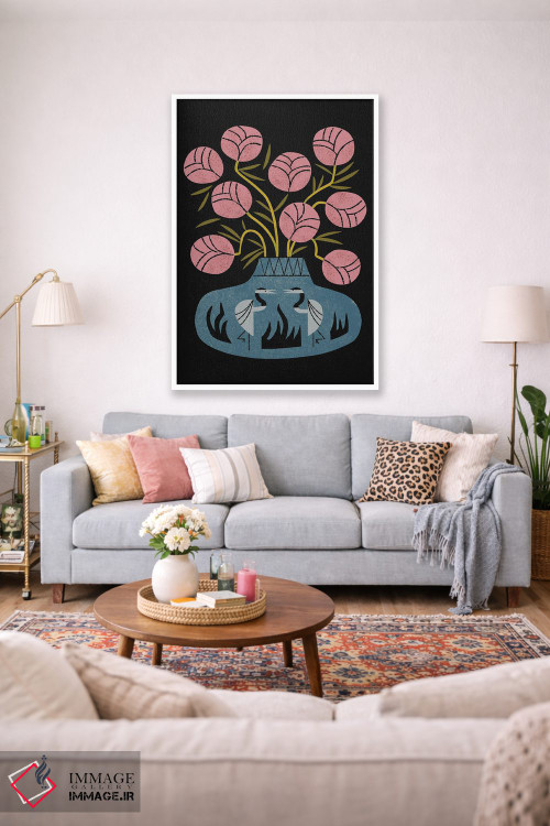 تابلو مدرن دسته گل صورتی و گلدان درنا اثر رنیا ال. تول - D1W