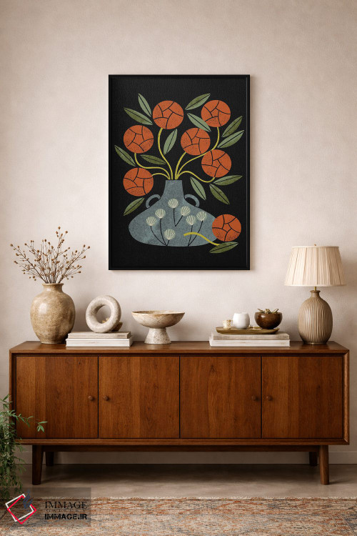 تابلو مدرن رزها و گلدان آبی اثر رنیا ال. تول - D1B