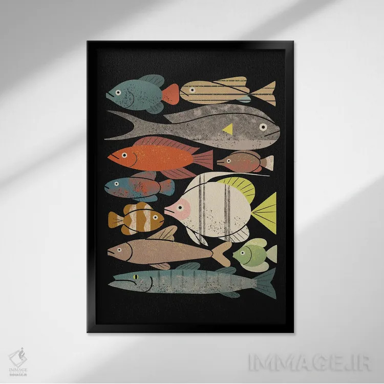 تابلو مدرن انبوه ماهی ها شماره یک اثر رنیا ال. تول - نمای قابدار مشکی