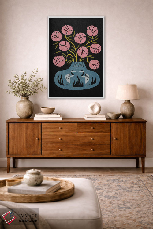 تابلو مدرن دسته گل صورتی و گلدان درنا اثر رنیا ال. تول - D2W