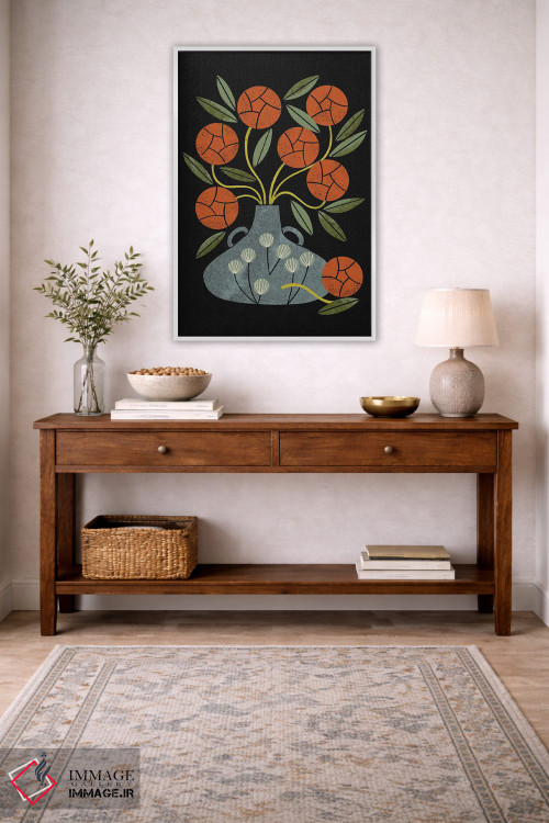 تابلو مدرن رزها و گلدان آبی اثر رنیا ال. تول - D3W