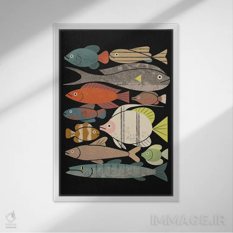 تابلو مدرن انبوه ماهی ها شماره یک اثر رنیا ال. تول - نمای قابدار سفید