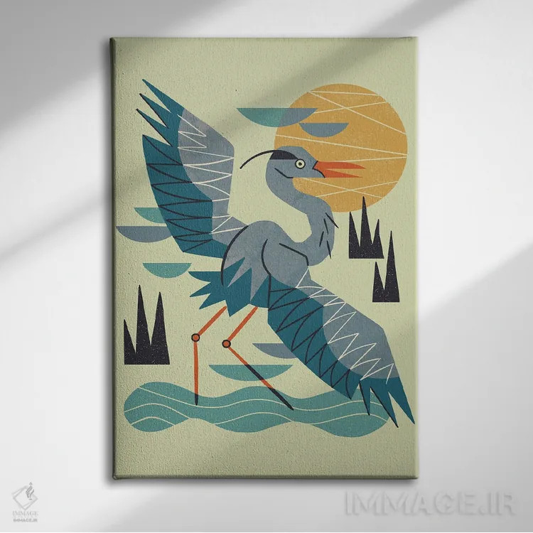 تابلو مدرن حواصیل در حال کشش اثر رنیا ال. تول - نمای روبهرو روی دیوار