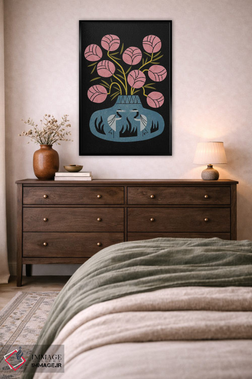 تابلو مدرن دسته گل صورتی و گلدان درنا اثر رنیا ال. تول - D3B