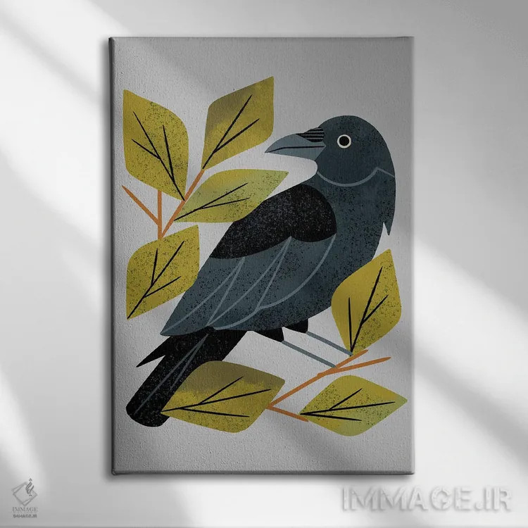 تابلو مدرن کلاغ سیاه نشسته اثر رنیا ال. تول - نمای روبهرو روی دیوار