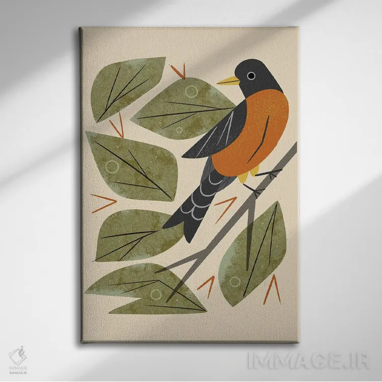 تابلو مدرن سینه سرخ نشسته اثر رنیا ال. تول - نمای روبهرو روی دیوار