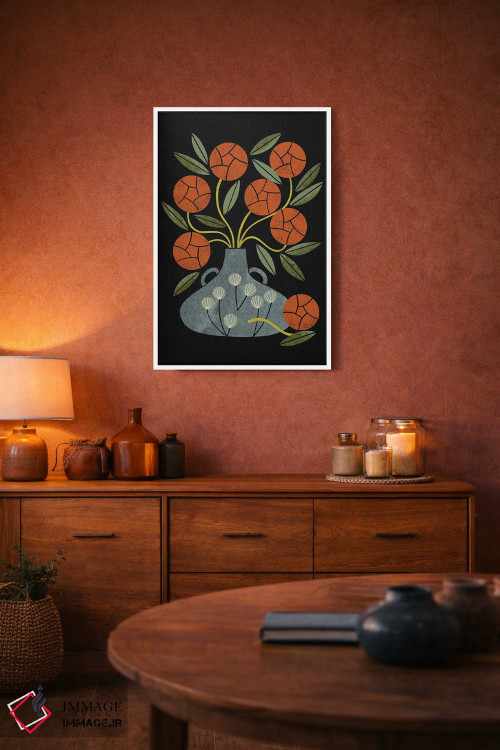 تابلو مدرن رزها و گلدان آبی اثر رنیا ال. تول - D4W