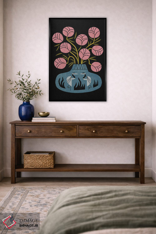 تابلو مدرن دسته گل صورتی و گلدان درنا اثر رنیا ال. تول - D4B