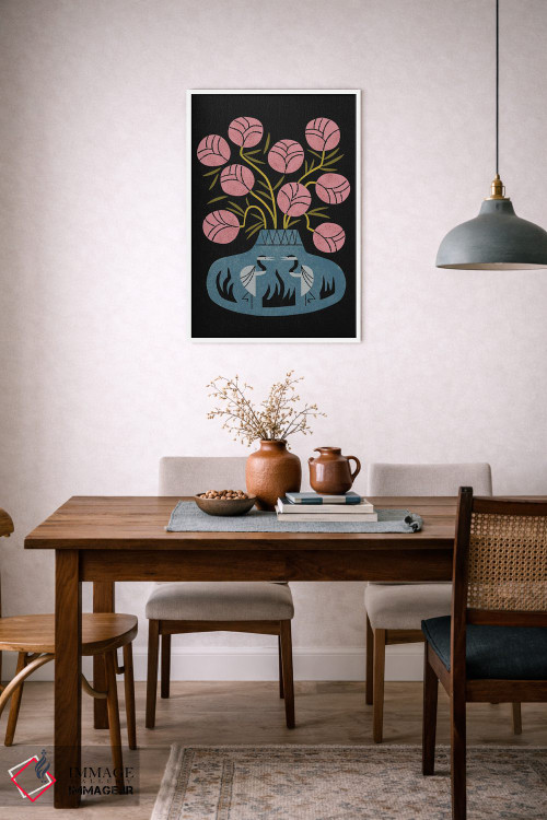 تابلو مدرن دسته گل صورتی و گلدان درنا اثر رنیا ال. تول - D5W