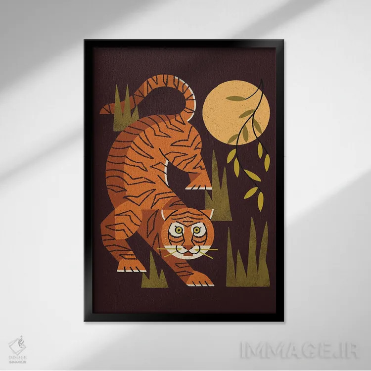تابلو مدرن ماه ببر اثر رنیا ال. تول - نمای قابدار مشکی