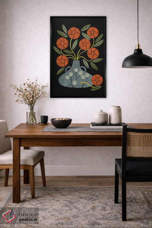 تابلو مدرن رزها و گلدان آبی اثر رنیا ال. تول - D5B