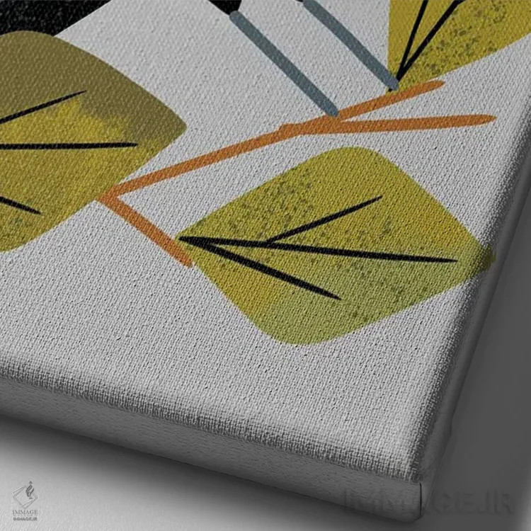 تابلو مدرن کلاغ سیاه نشسته اثر رنیا ال. تول - نمای نزدیک بافت بوم