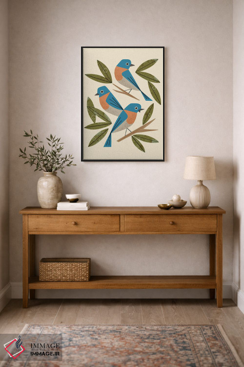 تابلو مدرن پرندگان آبی اثر رنیا ال. تول - D2B