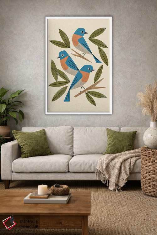 تابلو مدرن پرندگان آبی اثر رنیا ال. تول - D1W