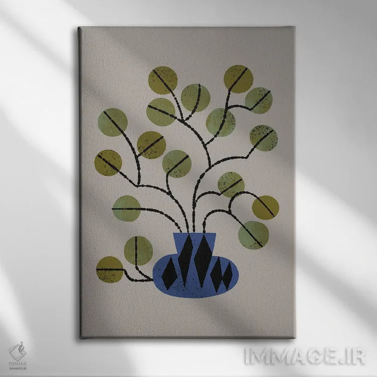 تابلو مدرن گلدان اکالیپتوس اثر رنیا ال. تول - نمای روبهرو روی دیوار