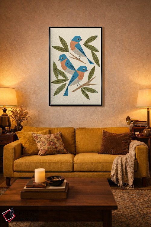 تابلو مدرن پرندگان آبی اثر رنیا ال. تول - D4B