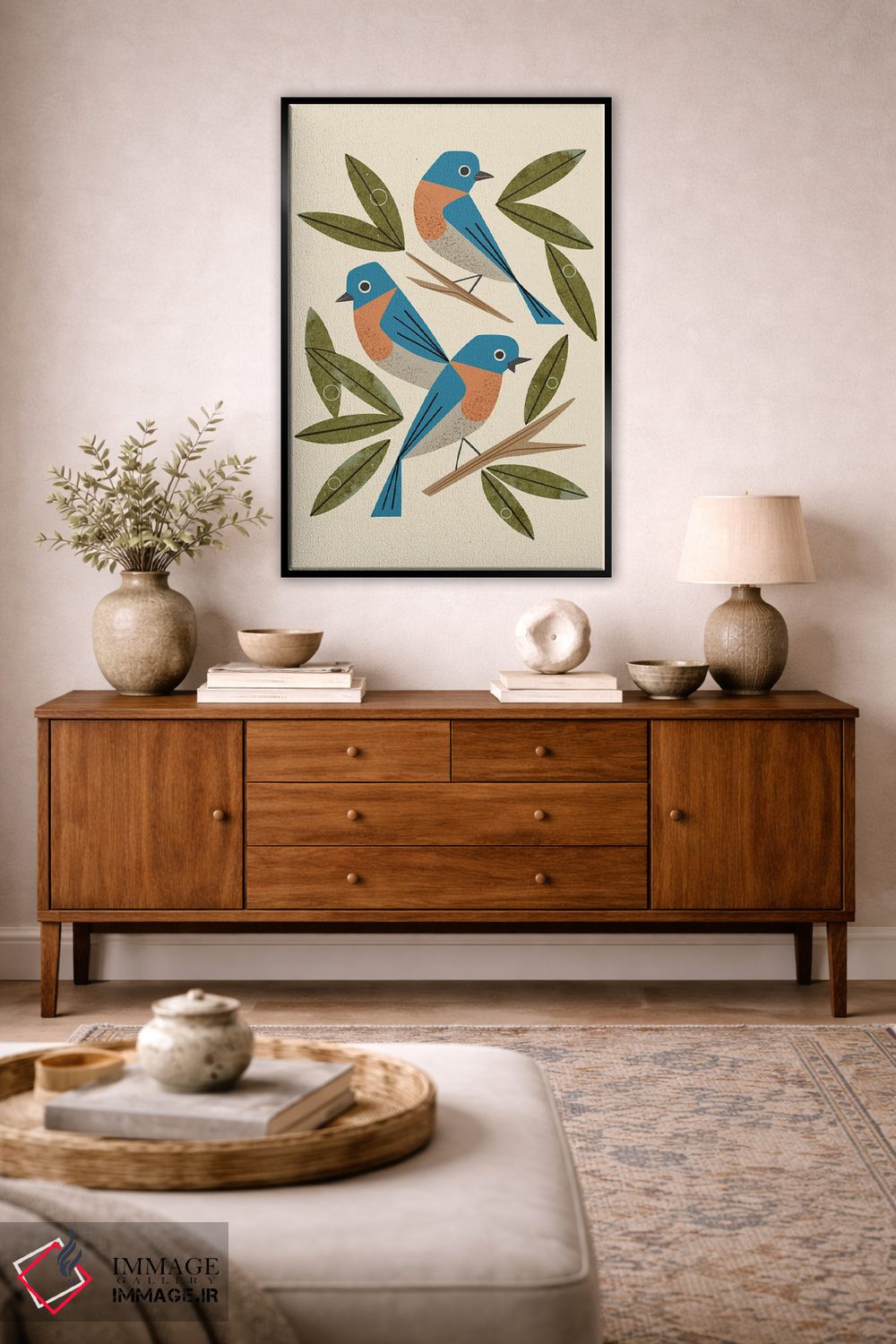 تابلو مدرن پرندگان آبی اثر رنیا ال. تول - D3B