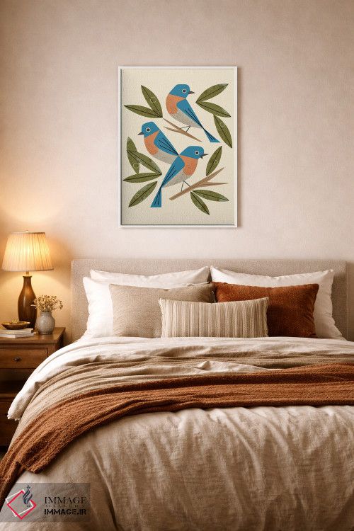 تابلو مدرن پرندگان آبی اثر رنیا ال. تول - D5W