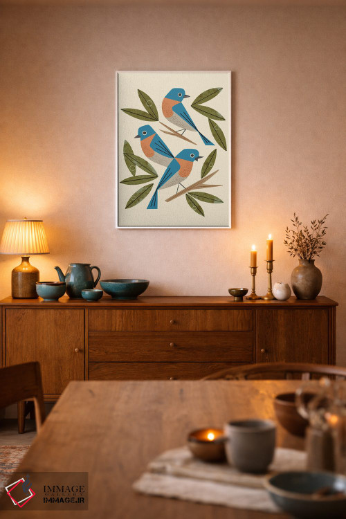 تابلو مدرن پرندگان آبی اثر رنیا ال. تول - D6W