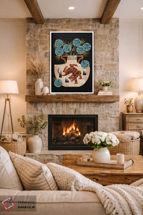 تابلو مدرن دسته گل گلدان ببر اثر رنیا ال. تول - D1W