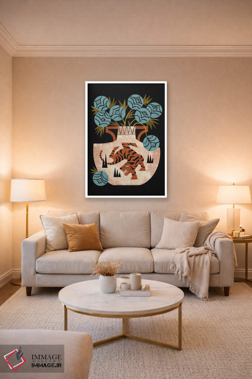 تابلو مدرن دسته گل گلدان ببر اثر رنیا ال. تول - D2W