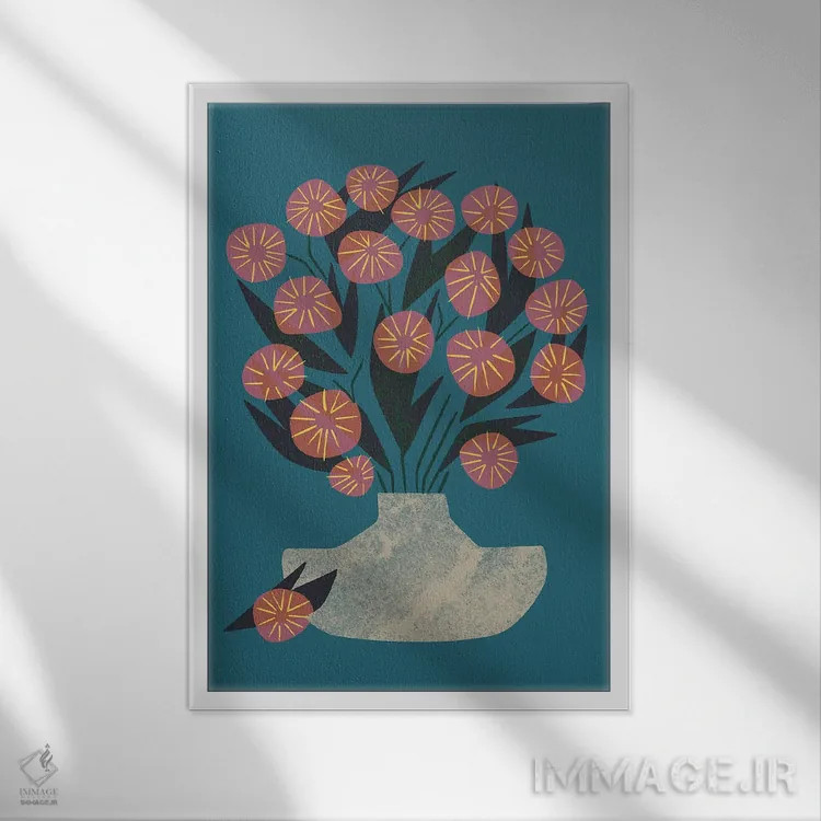 تابلو مدرن طبیعت بی جان دسته گل اثر رنیا ال. تول - نمای قابدار سفید