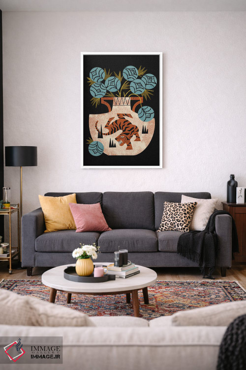 تابلو مدرن دسته گل گلدان ببر اثر رنیا ال. تول - D3W