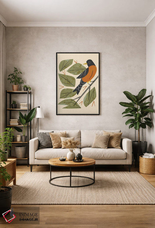 تابلو مدرن سینه سرخ نشسته اثر رنیا ال. تول - D1B