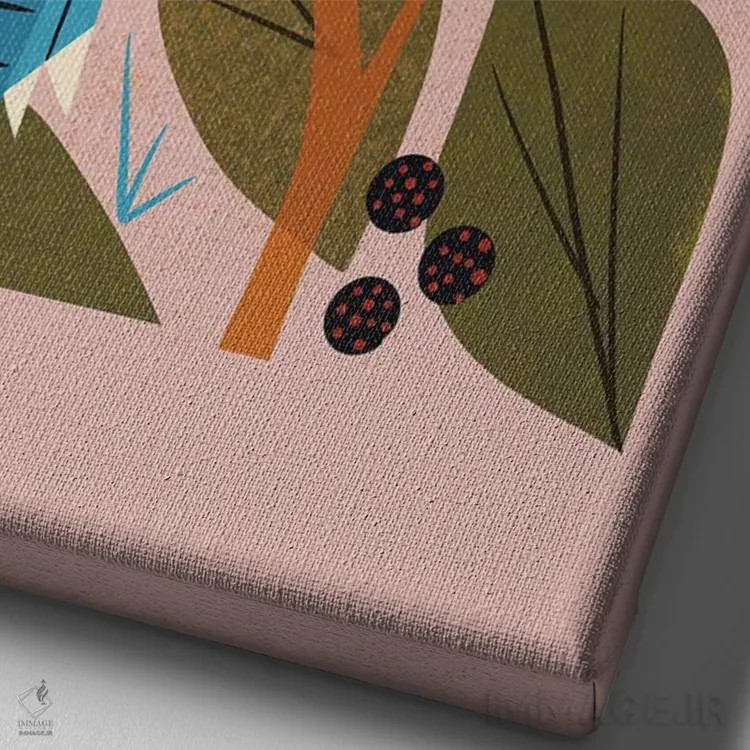 تابلو مدرن زاغ کبود با توت ها اثر رنیا ال. تول - نمای نزدیک بافت بوم