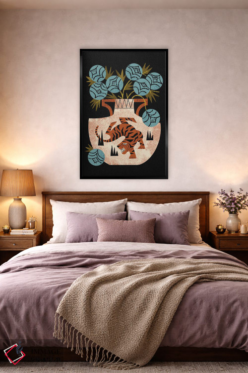 تابلو مدرن دسته گل گلدان ببر اثر رنیا ال. تول - D4B