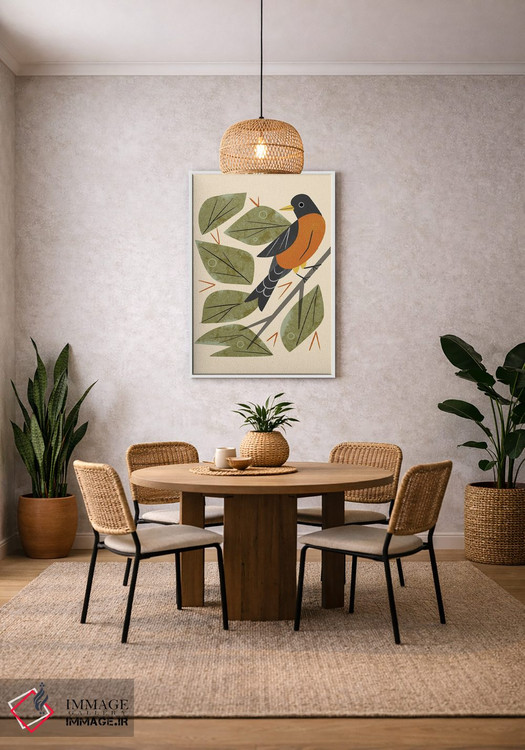 تابلو مدرن سینه سرخ نشسته اثر رنیا ال. تول - D2W